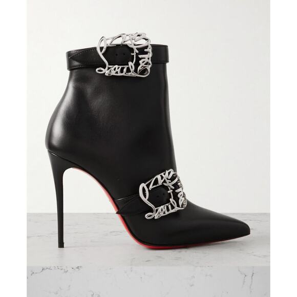 Christian Louboutin Giddylina 100mm Black Leather Buckle Ankle Boots Size 39 - Picture 1 of 9